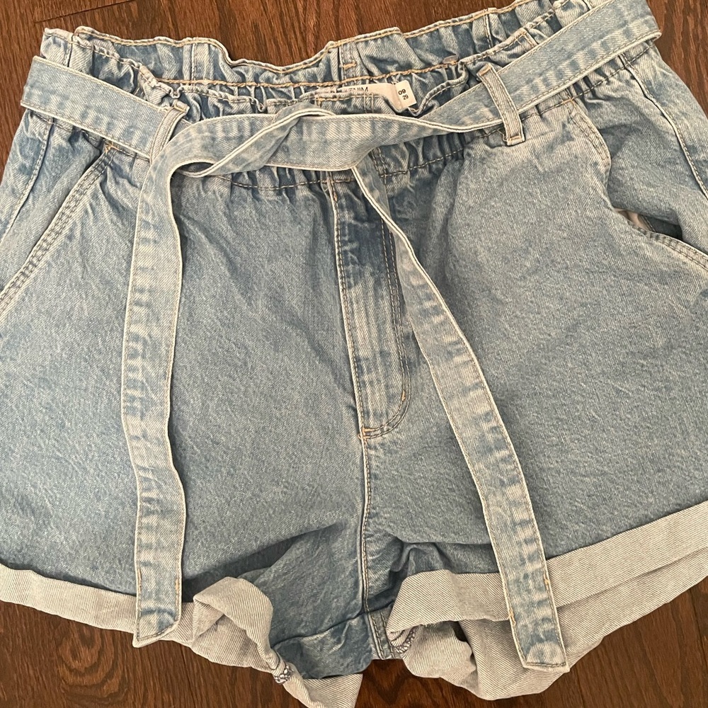 Garage Paperbag style tie waist denim shorts